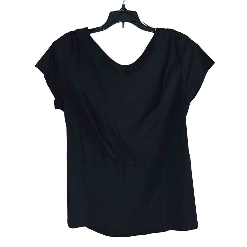 Ann Taylor Size 12 Black Short Sleeve Blouse Back Cut out New